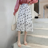 Women Elegant Long Spring Korean Style Floral Print All-match High Waist Ladies A-line Casual Skirt