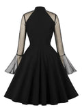 Vintage New In Keyhole Front Mesh Long Sleeve Birthday Dresses for Women Evening Party Elegant Spring Dress