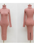 New Knitted Turtleneck Long Sleeve Slim Mid-length Over-the-knee Dress