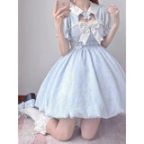 Elegant Puff Sleeve Women Summer A-line Blue Kawaii Japanese Lolita Dress