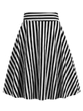 Striped Vintage A Line Skirts for Women 95% Cotton Elegant Summer Midi Swing Retro Skirt