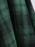 Green Plaid Elegant 1950s Style Vintage Robe V Neck High Waist Dress 3/4 Length Sleeve Women Retro Midi Dresses
