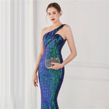 New Women Elegant One Shoulder Sleeveless Formal Evening Dress Sexy Mermaid Sequin Women Party Maxi Dress Vestidos