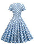 Retro Clothing V-Neck Button Front Short Sleeve Summer Robe for Women Cotton Polka Dot Vintage Midi Dress