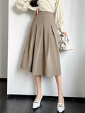 High Waist Elegant A-line Skirts Women Spring Korean Style Solid Color Big Swing Office Lady Long Skirt