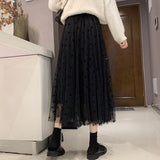 Ladies Elegant A-line Long NSpring Korean Style All-match Mesh High Waist Women Casual Skirt