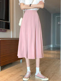 Ladies Elegant A-line Summer Fashion Korean Style Solid Color High Waist Women Pleated Long Skirt