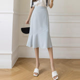 Ladies Elegant A-line Mermaid Spring Office Style All-match Solid Color High Waist Women Long Skirt