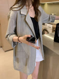 Women Thin Jacket Long Stripe Casual Loose Small Suit Cardigan Sun-protective Clothing