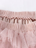 Women Gradient Color Sweet Tiered Ball Gown Tulle Skirt Elastic High Waist A Line Midi Long Skirt