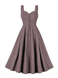 Sweetheart Neck Purple Elegant Long Dresses for Women Summer Single Breasted Pockets Polka Dot Vintage Tank Dress