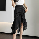 Women Black Korean Style All-match High Waist Ladies Elegant Slim Party Mermaid Skirts