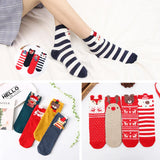 4Pairs/Set Christmas Women Girl Cute Soft Cotton Elk Striped Middle Tube Socks Lovely Cartoon Animals Warm Xmas Gifts