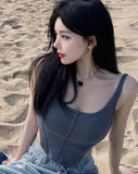 Summer Sexy Party Vest Sleeveless Chic Crop Tank Top Casual High Street Korean Sleeveless Strap Top