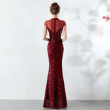 Burgundy Sequin Evening Dress Elegant Beading Long Party Dress