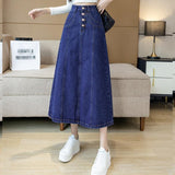 Summer Casual Denim Jeans Long Maxi Skirts Women High Waist A-Line Skirt