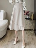 Office Lady Elegant Long Spring Korean Style Streetwear Solid Color High Waist Women A-line Skirt