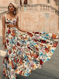 Beach Holiday Wind Sling Print Dress Two-piece Split Skirt Spaghetti Strap Dress