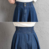 New Women Maxi Denim Long Skirts Casual Solid Korean Style High Waist A-Line Jean Skirts