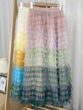 Women Gradient Color Sweet Tiered Ball Gown Tulle Skirt Elastic High Waist A Line Midi Long Skirt