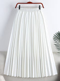 Women Elegant Elastic High Waist Basic Pleated Skirt Solid Casual A Line Summer Midi Skirt