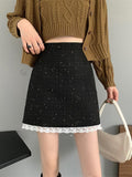 High Waist Women Spring Korean Style Patchwork Lace All-match Ladies Elegant Short Skirt