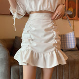 High Waist Korean Style Streetwear All-match Ruffles Ladies Elegant Short Mermaid Mini Skirt