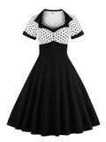 Two Tone Sweetheart Neck Button Front Vintage Party Dresses Women Pinup Retro Polka Dot A Line Summer Swing Dress