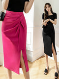 Office Lady High Waist Pencil Skirt Summer Fashion All-match Mid Length Sexy Women Split Skirt