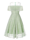 Mesh O-Neck Ruffle Trim Cold Shoulder Elegant Robe Lace Long Dress Women Summer Elegant Party Vintage Swing Dresses