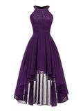Chiffon Elegant Purple Long Summer Sleeveless High Low Hem Midi Evening Party Ladies Tank Dresses