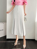 High Waist Elegant A-line Skirts Women Korean Style Solid Color All-match Office Lady Long Skirt