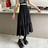 Women Casual Long Spring Korean Style All-match Elastic High Waist Ladies Elegant A-line Skirt