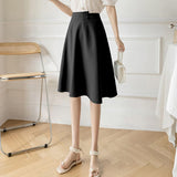 Ladies Elegant A-line Spring Korean Style Solid Color High Waist Women Knee-length Casual Skirt