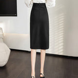 Office Lady Elegant Spring Korean Style Elastic High Waist Women Knee-length Black Pencil Skirt