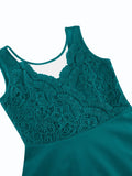 See Through Mesh O-Neck Sexy Women Lace Elegant Cocktail Stunning Party Dresses Sleeveless A-Line Long Swing Dress