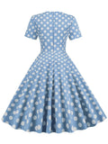Yellow Elegant Dresses for Women High Waist Rockabilly Vintage Swing Dress Short Sleeve Summer Clothes Polka Dot