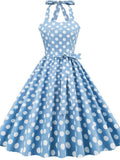 Robes De Cocktail Vintage Dress Halter Cotton Polka Dot Print Blue Short Party Sundress 50s 60s Retro Pin Up Rockabilly Dresses