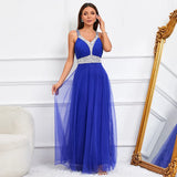 Women Tulle O Neck Beading Evening Dress Elegant Party Maxi Dress