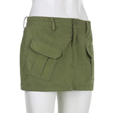 Japanese y2k Harajuku Cargo Skirt Vintage 90s Low Waist Mini Skirt Green Emo Hippie Micro Skirt Grunge Streetwear
