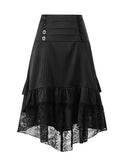 Vintage Ruffle and Lace High Low Hem Lolita Long Skirts for Women Drawstring Gothic A-Line Elegant Skirt