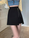 Women Black Fashion Korean Style Streetwear All-match High Waist Ladies A-line Short Skirt