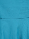 Peter Pan Collar Puff Sleeve Turquoise Cotton Dresses Women Elegant Robe Solid Vintage Style Pockets Midi Dress