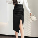 Office Lady Elegant Spring Korean Style Elastic High Waist Women Knee-length Black Pencil Skirt