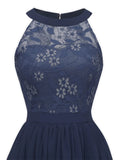 Lace and Chiffon Pleated Summer Elegant Women Midi Dresses Sleeveless Vintage High Waist Fit and Flare Party Dress