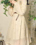 Summer Chiffon Button Print Elegant Vintage Lantern Sleeve Temperament Lace Sweet Dress