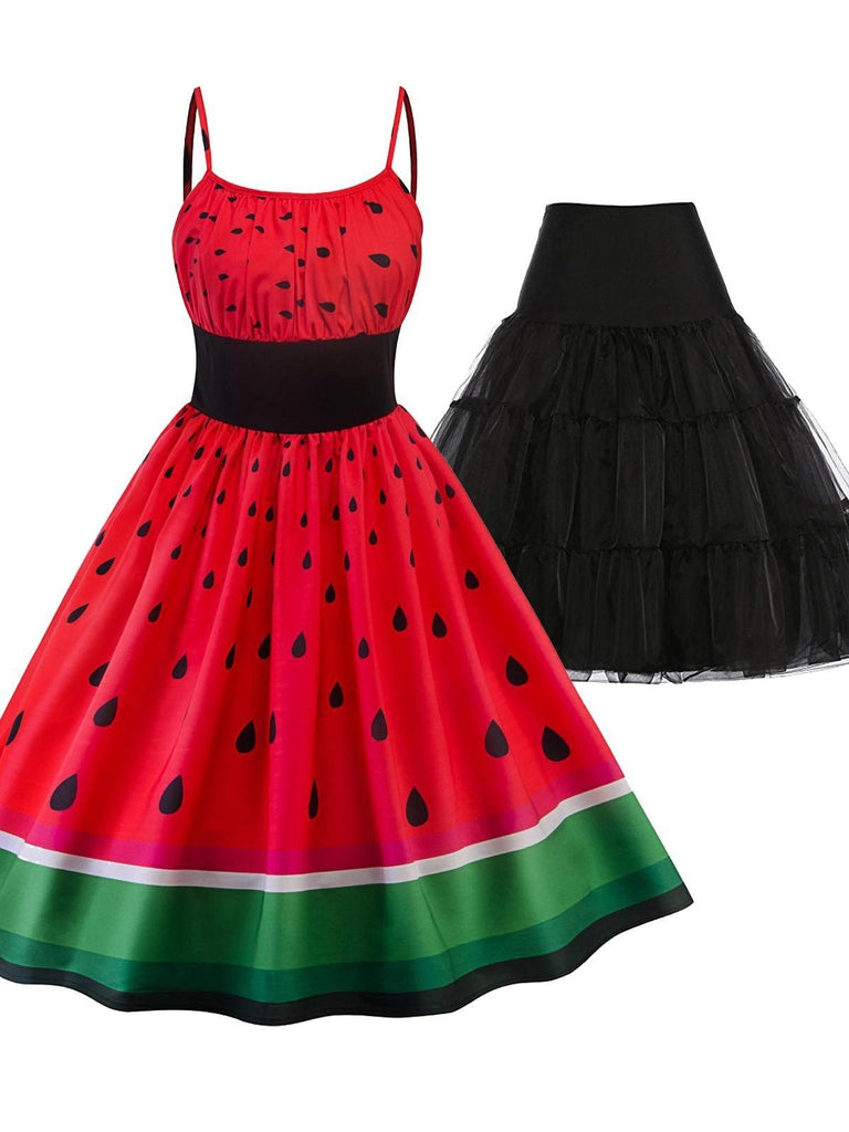 2PCS Top Seller 1950s Watermelon Dress & Black Petticoat