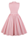 Pink 1950s Ruffle Trim Circle Dress