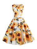 Yellow And White 1950s Sunflowers Dress