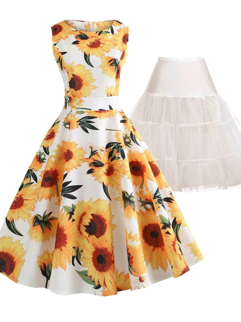 2PCS Top Seller 1950s Sunflowers Dress & White Petticoat